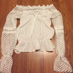 White lace off the shoulder blouse